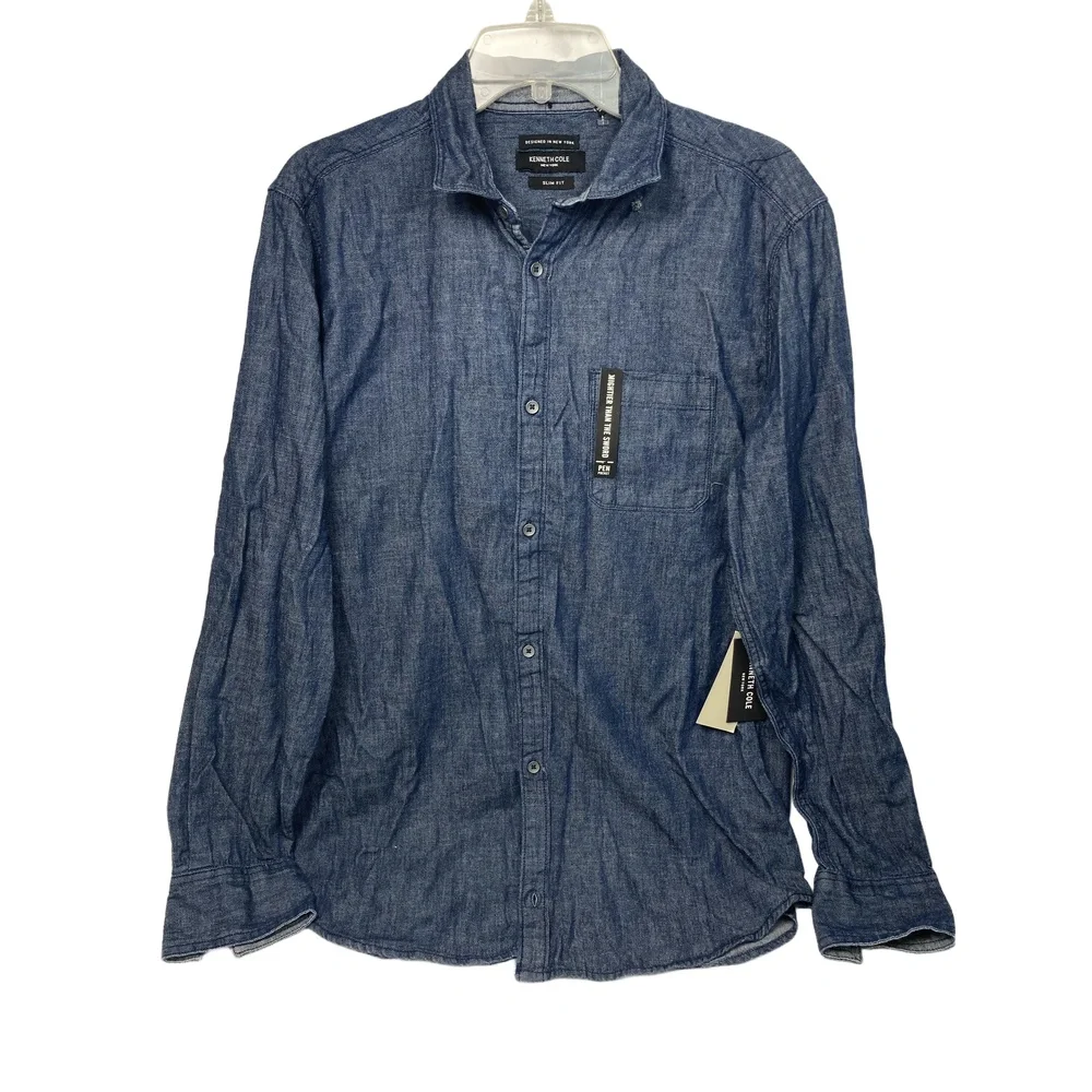 Kenneth Cole Slim-Fit Organic Stretch Denim Shirt‎ Sz M - Picture 6 of 14
